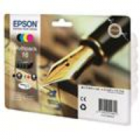 EPSON 16 Original Tintenpatronenset 1 x  ca. 175 S. black + je 1 x ca. 165 S. cyan, magenta, yellow für EPSON Workforce WF-2010W WF-2510WF WF-2520NF WF-2530WF WF-2540WF WF-2630WF WF-2650DWF WF-2660DWF